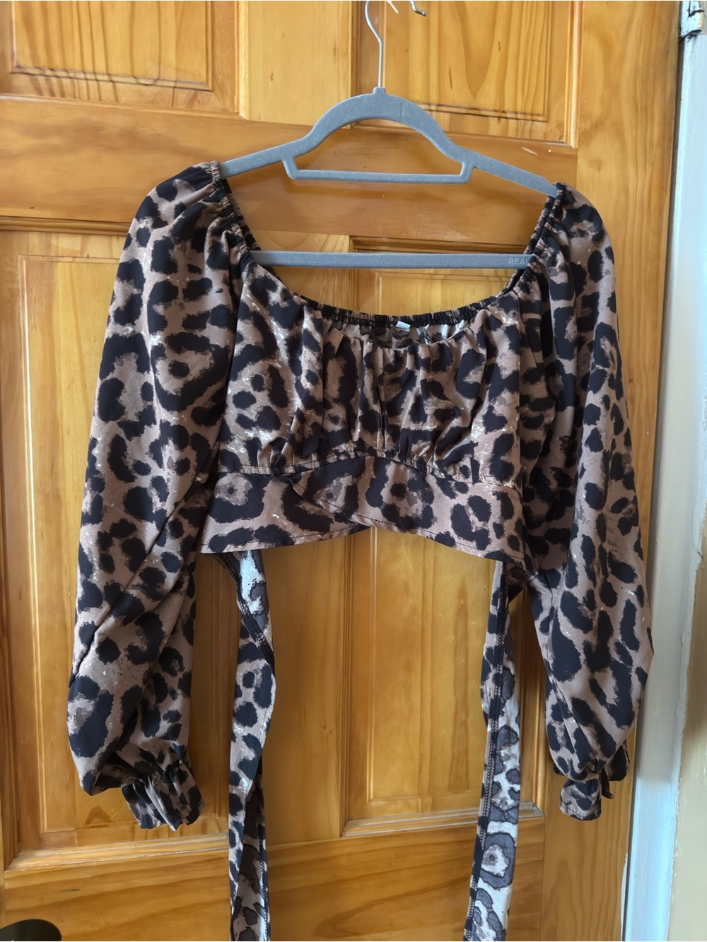 Leopard Print off shoulder  Crop Top - Brown/Black